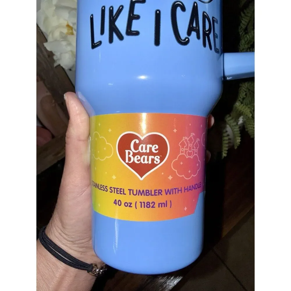 Care Bears Stainless Steel Tumbler Grumpy Like I Care Handle Cup 40 oz NEW